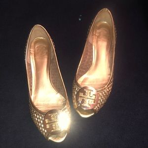 Tory Burch gold flats